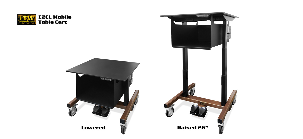 E2CL 26inch Height Adjustable Mobile Table Cart by LTW Ergonomic Solutions