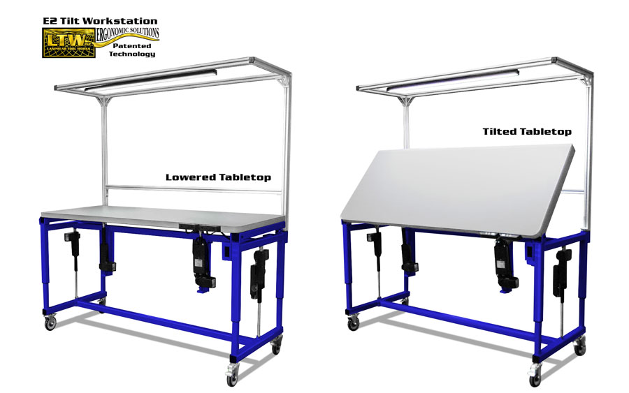 Adjustable Tilt Table Lowered - Ergonomic Height Adjustable Tilting Workstation by LTW Ergonomic Solutions
