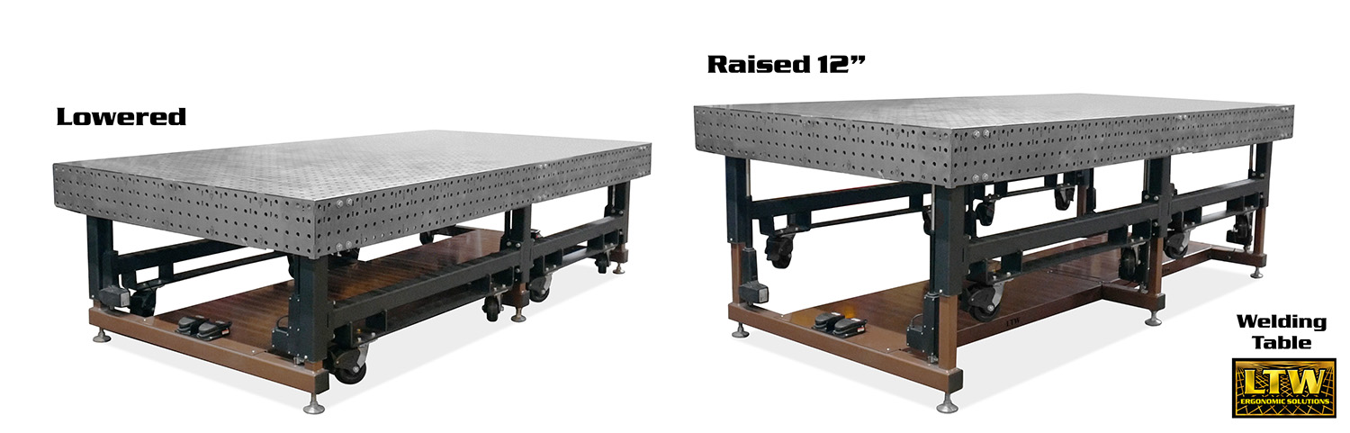 Height Adjustable Welding Table, Raised and Lowered 12 Inches | Ergonomic Welding | LTW Ergonomic Solutions